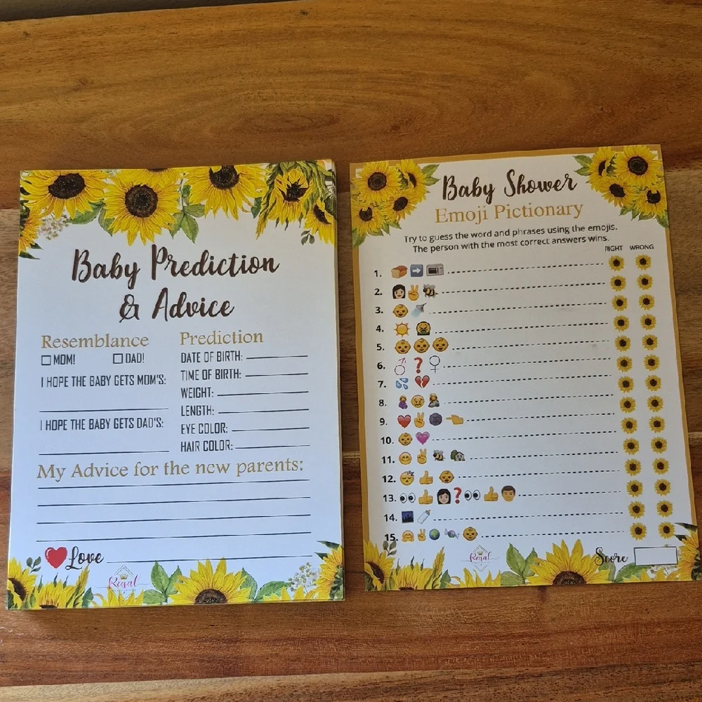 Sunflower Baby Shower Game Card Set - 30 2-sided Game Cards